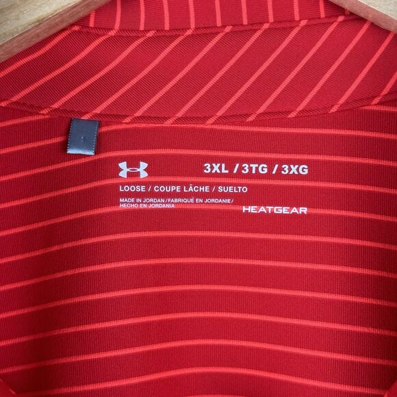 Under Armour Polo Shirts Men's Size 3XL Red Stripe Logo Heat Gear Loose Fit Golf - Picture 3 of 5